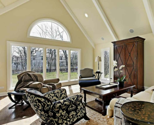Picture windows installed for a living room of a house in Cedar Rapids, IA
